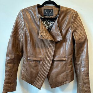 Bod & Christensen Cropped Brown Leather Jacket